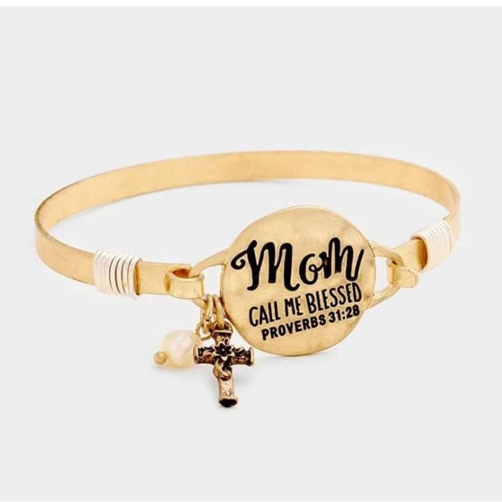 New Womens Boutique Mom Proverbs 31:28 Call Her Blessed Gold Hook Bracelet